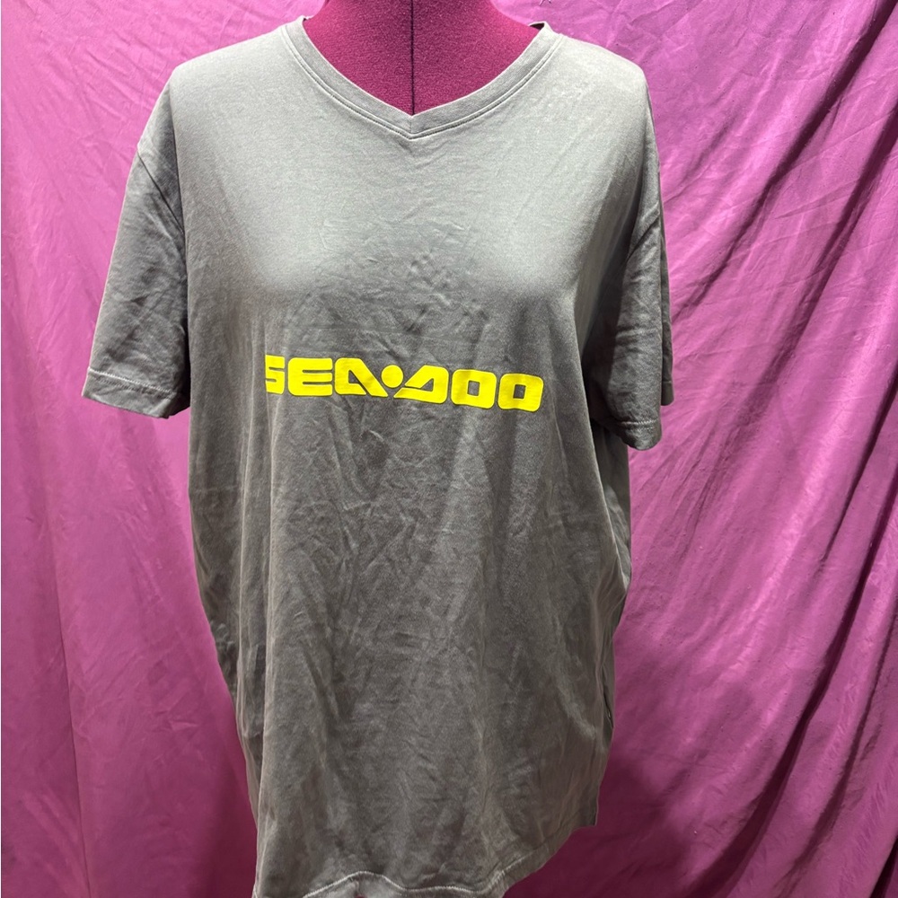 SeaDoo jetski Gray and Yellow V-Neck Short Sleeve Tee
